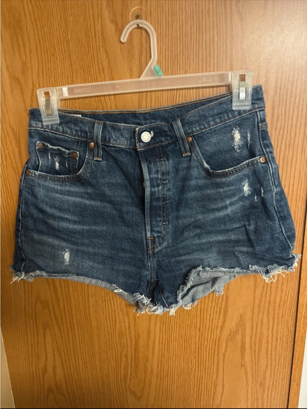 Levi's Dark Blue Distressed Denim Cutoff Shorts